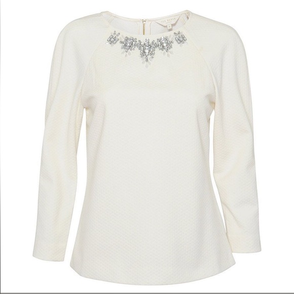 Ted Baker Smart & Stylish Embellished Top in Cream - Picture 2 of 6
